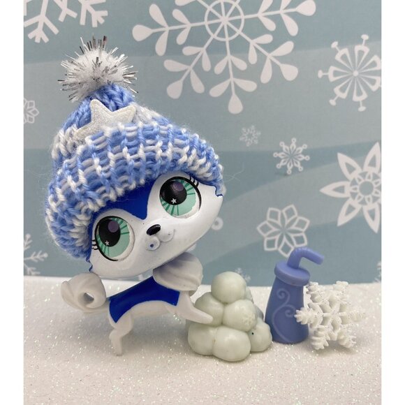Authentic Littlest Pet Shop # 2891 Cobalt Blue White Sonic Husky Aqua Eyes - Picture 1 of 3